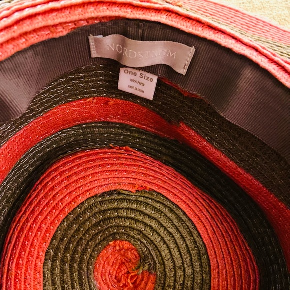 Floppy Nordstrom sun hat- salmon & moss green, 100% paper - Picture 8 of 8